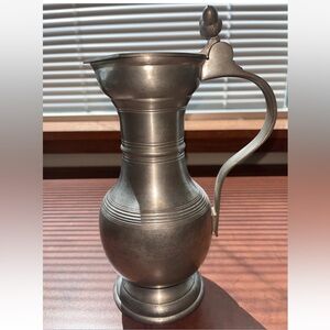 RARE Vintage Swiss Pewter Master Flagon Kelchkanne Lid Jug –10” Tall Hallmarked